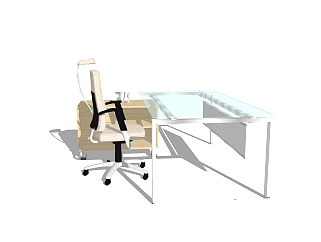玻璃办公桌SU模型，玻璃办公桌sketchup模型下载