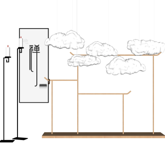 中式云形装饰吊灯组合su模型，落地灯组合sketchup模型下载