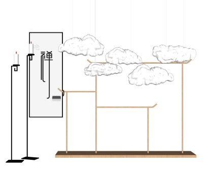 中式云形装饰吊灯组合su模型，落地灯组合sketchup模型下载