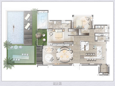 别墅一层户型图彩屏效果设计