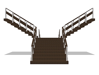 现代双分式平行楼梯草图大师模型，双分式平行楼梯sketchup模型免费下载