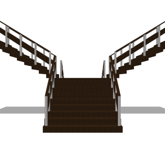 现代双分式平行楼梯草图大师模型，双分式平行楼梯sketchup模型免费下载