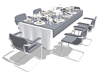 现代餐桌椅草图大师模型，八人餐桌长桌子sketchup模型下载