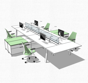 办工桌草图大师模型，办工桌skp模型，办工桌su素材下载