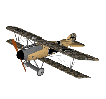 德国福克信天翁双翼战斗机su模型，战斗机草图大师模型下载