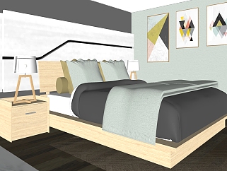 北欧卧室免费su模型，卧室skp模型下载