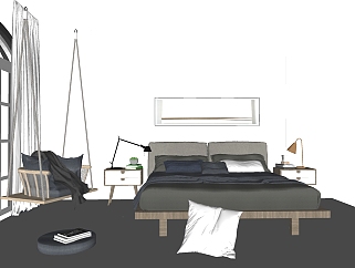 北欧双人<em>床组合</em>su模型，双人床sketchup模型下载
