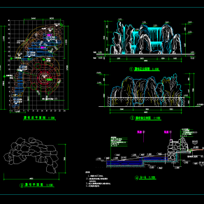 假山瀑布CAD施工图，CAD施工图纸下载