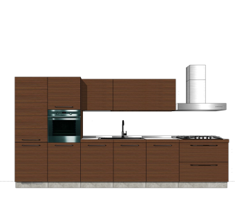 现代一字形橱柜su免费模型，厨房柜草图大师模型下载