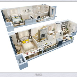 复式家装立体户型渲染图