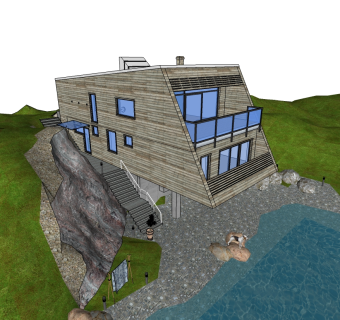 现代山地别墅建筑草图大师模型下载、山地别墅建筑su模型下载