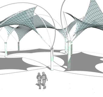 现代张拉膜雨棚草图大师模型，张拉膜雨棚skp文件下载