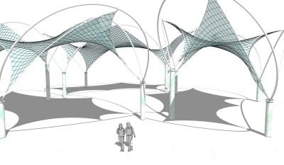 现代张拉膜雨棚草图大师模型，张拉膜雨棚skp文件下载