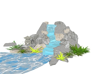 现代假山跌水草图大师模型，假山跌水sketchup模型免费下载