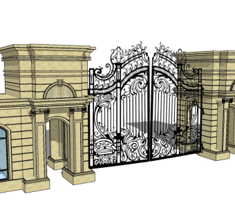 欧式入口大门草图大师模型下载，入口大门skb模型分享