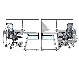白色风格职工办公桌SU模型，办公桌sketchup模型下载
