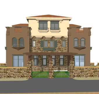 欧式别墅外观草图大师模型，别墅外观sketchup模型免费下载