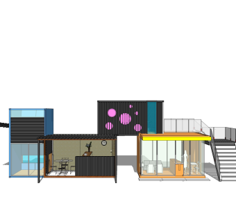 现代集装箱房屋草图大师模型，改造房草图大师模型下载