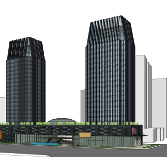 现代高层办公楼草图大师模型，高层办公楼sketchup模型免费下载