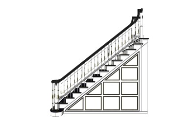 欧式单跑楼梯草图大师模型，单跑楼梯sketchup模型免费下载