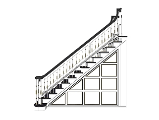 欧式单跑楼梯草图大师模型，单跑楼梯sketchup模型免费下载