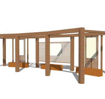 新中式实木廊架草图大师模型，实木廊架sketchup模型下载