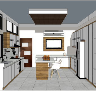 现代厨房草图大师模型，厨房SU模型下载