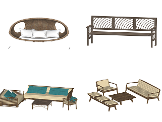 现代户外休闲沙发su模型，沙发藤编座椅sketchup模型下载