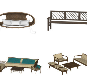 现代户外休闲沙发su模型，沙发藤编座椅sketchup模型下载