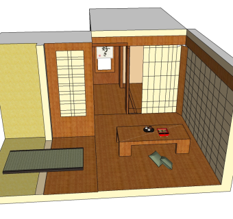 日式茶室sketchup模型下载，茶室草图大师模型