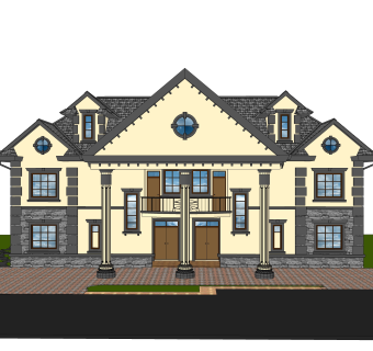 现代独栋别墅su模型下载，别墅草图大师模型分享