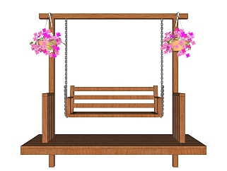 中式实木秋千吊椅sketchup模型，吊椅草图大师模型下载