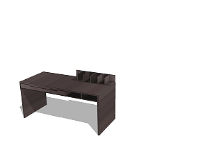 现代木质班台桌su模型，班台桌草图大师模型下载