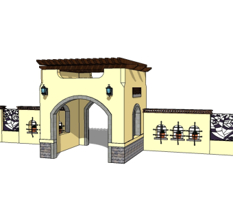 欧式入口大门skb模型分享，入口大门sketchup模型下载
