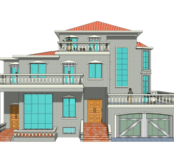 欧式别墅SU模型，别墅SKP模型下载