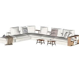 北欧布艺转角沙发su模型，转角沙发sketchup模型下载