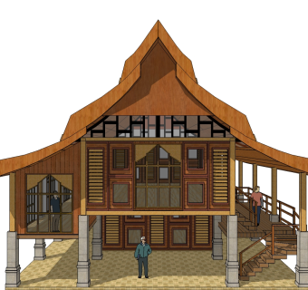 东南亚风格别墅su模型下载、东南亚风格别墅草图大师模型下载