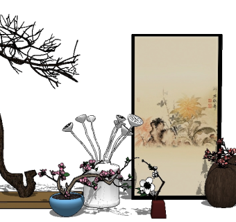 中式装饰画草图大师模型，装饰画sketchup模型下载