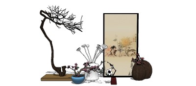 中式装饰画草图大师模型，装饰画sketchup模型下载