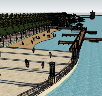 现代主题滨湖公园su模型下载、滨湖景观草图大师模型下载