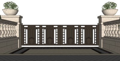 中式公园景观大门skp文件下载，公园景观sketchup模型