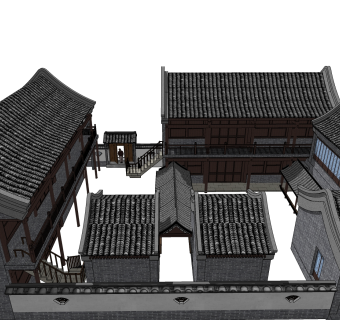 中式建筑会所模型，sketchup模型免费下载