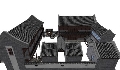 中式建筑会所模型，sketchup模型免费下载