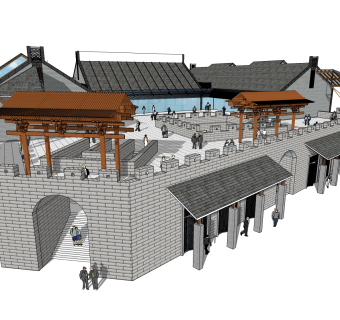 中式商业建筑草图大师模型，古建民俗sketchup模型免费下载