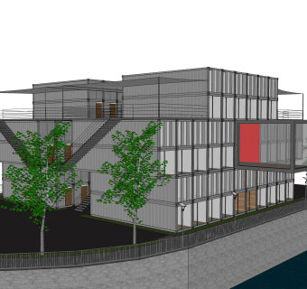 现代集装箱改造房草图大师模型，改造房su模型下载