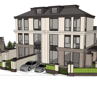 欧式联排别墅su模型，别墅sketchup模型下载