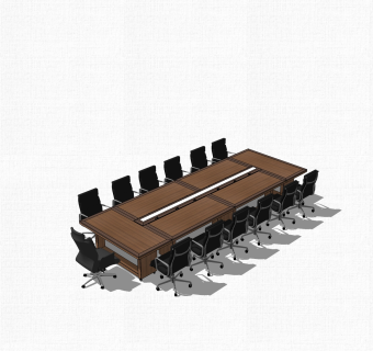 现代实木会议桌草图大师模型，会议桌skp模型下载