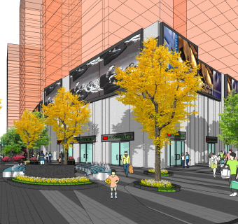 现代商业街草图大师模型，商业综合体sketchup模型免费下载