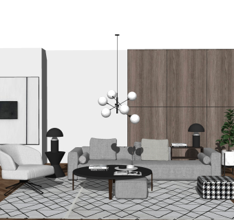 现代布艺沙发组合草图大师模型，沙发组合skp模型下载