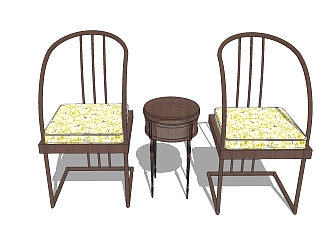 中式精品桌椅<em>组合</em>SU模型，单椅sketchup模型下载